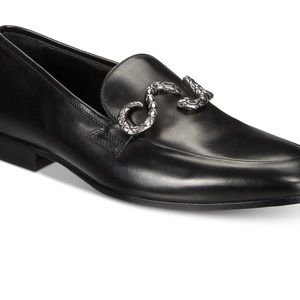 Roberto Cavalli Black Leather Loafers with Snake Buckle